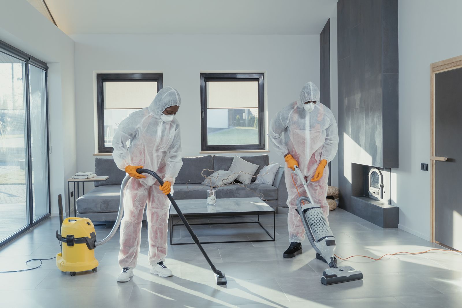 Facility service technicians working with equipment in an operating building